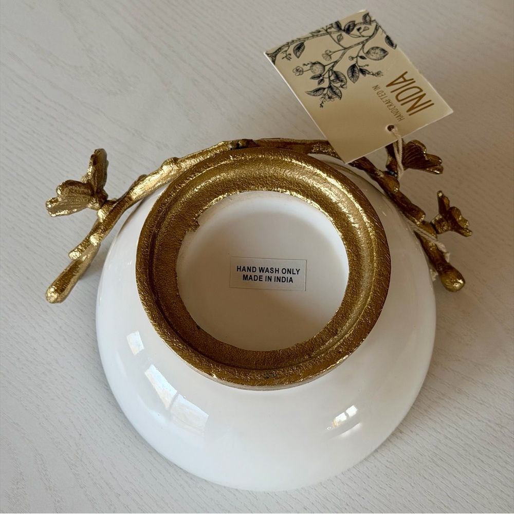 White Ceramic Bowl with Gold Branch Design - Picture 9 of 11